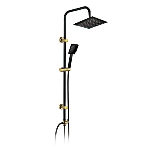 DESZCZOWNICA 20 cm +zestaw natryskowy 110 cm, wąż 150 cm ZŁOTO/CZARNY PÓŁMAT 