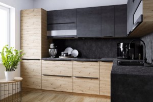 Zestaw mebli kuchennych laminowanych PREMIUM seria ARTLESS, front struktura drewna 