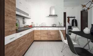 Zestaw mebli kuchennych laminowanych PREMIUM seria GIMBA, front struktura drewna