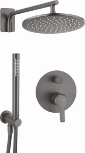DESZCZOWNICA 25 cm , Bateria podtynkowa jednouchwytowa z przełącznikiem natrysku Arnika Titanium 