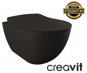 Miska WC podwieszana bezkołnierzowa CREAVIT czarna ultra matt RIMLESS  z deską soft-close