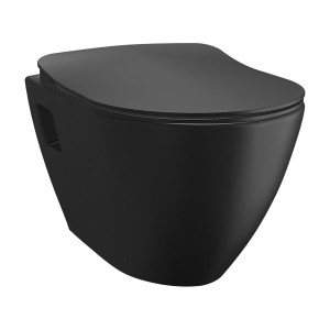 Miska WC podwieszana  35,5x35,5x50 cm +deska WC SOFT CLOSE CZARNA MAT, PAULA   