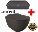 ZESTAW 3w1: Miska WC podwieszana z deską soft-close +Umywalka nablatowa 60x40x10 cm, CREAVIT antracyt mat