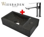 Zestaw 2w1 Wiesbaden: Bateria umywalkowa CASMA chrom + Mała umywalka z kamienia B-STONE XS 36x18cm, RĘCZNIE WYKONANY prawa