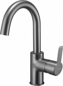 Bateria umywalkowa 26,5 cm+ korek z przelewem, stojąca z obrotową wylewką, titanium