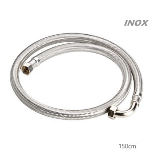 Wąż przyłączeniowy 150 cm kolankowy oplot zbrojony wzmocniony , INOX  