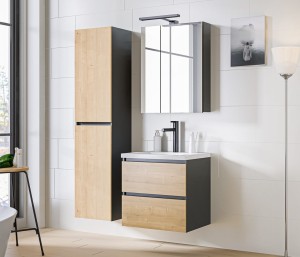 Zestaw mebli łazienkowych MONAKO GREY OAK 60 cm, Styl Nowoczesny, kolor Szary / Dąb Hamilton
