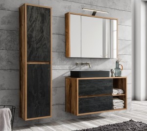 Zestaw mebli łazienkowych HAMPTON CONCRETE 100 cm, Styl Loftowy, kolor Ciemny beton / Dąb Hunton