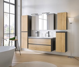 Zestaw mebli łazienkowych MONAKO GREY OAK 120 cm, Styl Nowoczesny, kolor Szary / Dąb Hamilton