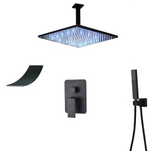 Zestaw prysznicowy podtynkowy  z deszczownicą 40x40 cm oświetlenie LED czarny 