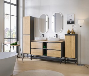 Zestaw mebli łazienkowych MONAKO GREY OAK 140 cm, Styl Nowoczesny, kolor Szary / Dąb Hamilton