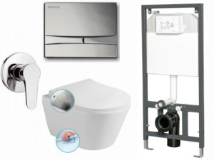 Zestaw podtynkowy: WC/BIDET z deską+stelaż + przycisk, BIAŁY/CHROM AVVA 