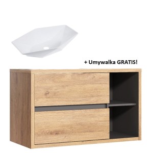Szafka DEVON z białą umywalką nablatową (umywalka GRATIS) KR-570, 100x46x60cm Dąb/Grafit