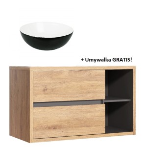 Szafka DEVON z biało-czarną umywalką nablatową (umywalka GRATIS) KR-301, 100x46x60cm Dąb/Grafit