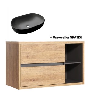 Szafka DEVON z czarną umywalką nablatową (umywalka GRATIS) CE-09-005, 100x46x60cm Dąb/Grafit 