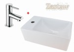 ZESTAW: Umywalka mała ceramiczna prostokątna 30,5x18cm XXS RHEA, biała + Bateria mini 13cm do otworu 25mm, chrom 