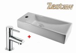 ZESTAW: Umywalka mała ceramiczna prostokątna 38x14cm TRIM, biała  + Bateria mini 13 cm do otworu 25mm, chrom 
