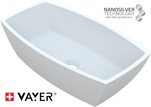 Umywalka nablatowa biała Vayer Gemini 56x30cm konglomerat