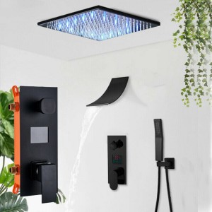 Zestaw prysznicowy podtynkowy  z deszczownicą 40x40 cm oświetlenie LED czarny