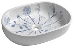 Umywalka ceramiczna 60x13,5x40 cm biała/niebieskie dmuchawce
