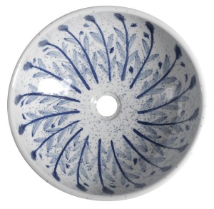 Umywalka ceramiczna 41x15 cm , biała z niebieskim wzorem MISA