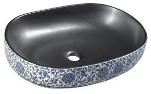 LOFT umywalka ceramiczna 60x13,5x40 cm, czarna z  wzorem , PRIORI