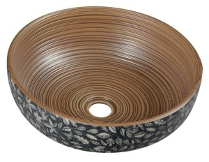 Umywalka ceramiczna 41x15 cm, brązowa z wzorem