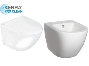 Miska WC Rimless bezkołnierzowa +deska soft -close Slim + Bidet wiszący 49x36x32 cm / 18 cm , Delos biały połysk