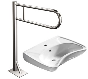 UMYWALKA  dla osób niepełnosprawnych 59x45,5 cm + UCHWYT PODŁOGOWY STAŁY 60x86 cm/120 kg chrom