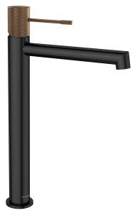 Bateria umywalkowa 32,2 cm  wysoka ,SOLARIS  czarny mat /miedź