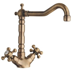 Bateria zlewozmywakowa  24 cm antyczny mosiądz z wylewką w stylu retro ANTEA