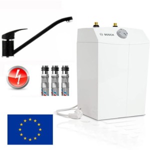 Bosch Tronick bojler 5 l bezciśnieniowy podumywalkowy+bateria umywalkowa czarny mat