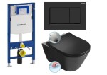 ZESTAW: Miska AVVA WC wiszące z funkcją bidetu  Rimless 35,5x53 cm +deska slim Soft Close , Stelaż podtynkowy WC GEBERIT DUOFIX +przycisk czarny mat GEBERIT SIGMA30 