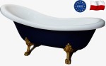 Wanna wolnostojąca barwiona w masie 170cm kompozyt , złote nogi+ biała/granat RETRO  