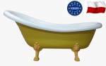 Wanna wolnostojąca barwiona w masie 170cm kompozyt ,żółte nogi+ biała/ złoty RETRO 