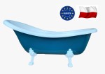 Wanna wolnostojąca barwiona w masie 170cm kompozyt ,białe nogi+ biała/ niebieski RETRO