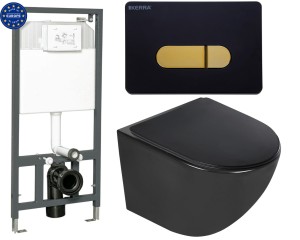 ZESTAW :  Miska WC czarna DELOS 48,5x37x36,5xcm+ Stelaż WC podtynkowy 115-139 x53cm + przycisk złoty/czarny, do zabudowy lekkiej/ narożny K 50 SLIM ,10 LAT GWARANCJI  