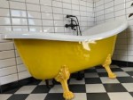 Wanna wolnostojąca barwiona w masie 170cm kompozyt ,żółte nogi+ biała/ żółta RETRO  