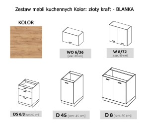 Zestaw mebli kuchennych Kolor: złoty kraft - BLANKA - Gotowa do wysyłki 24h
