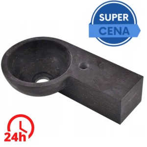 Mała umywalka z kamienia B-STONE okrągła 40x23x10cm Ø23 bateria po prawej stronie, RĘCZNIE WYKONANY 