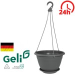 Doniczka GALICIA 20 cm + uchwyty do zawieszenia+ podstawka, antracyt