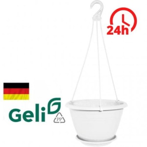 Doniczka GALICIA 30 cm + uchwyty do zawieszenia+ podstawka, biała