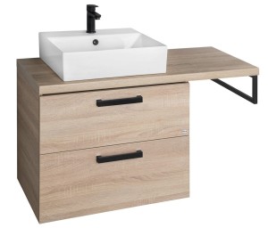 Zestaw łazienkowy 124,5x71,4x45 cm: szafka , umywalka, wieszak na ręczniki czarny , dąb platin VEGA