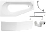 Wanna asymetryczna/ narożna 150x75x46 cm/ 180L lewa +syfon+ nogi+ obudowa czołowa, biała TIGRA 