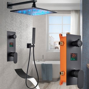 Zestaw prysznicowy podtynkowy  z deszczownicą 40x40 cm oświetlenie LED czarny