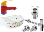 ZESTAW KID: Umywalka dla dzieci  39x29 cm +bateria, syfon , korek , zawory 2szt. 1/2x3/8 