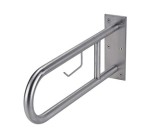 Uchwyt łazienkowy uchylny dla osób niepełnosprawnych 60 cm/Ø 32 mm /180kg , uchwyt na papier, stal nierdzewna mat