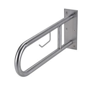 Uchwyt łazienkowy uchylny dla osób niepełnosprawnych 60 cm/Ø 32 mm /180kg , uchwyt na papier, stal nierdzewna mat