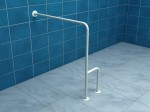 Uchwyt łazienkowy / poręcz ścienno podłogowa lewa 80/80cm / Ø 32 mm / 120 kg , stal węglowa biała