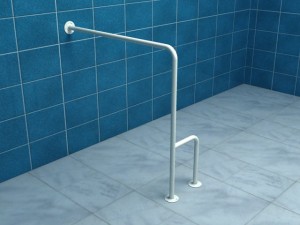 Uchwyt łazienkowy / poręcz ścienno podłogowa lewa 80/80cm / Ø 32 mm / 120 kg , stal węglowa biała